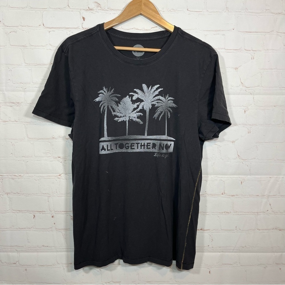 Life Is Good Shirt Mens Large Black Palm Trees Tee Short Sleeve All Together Now